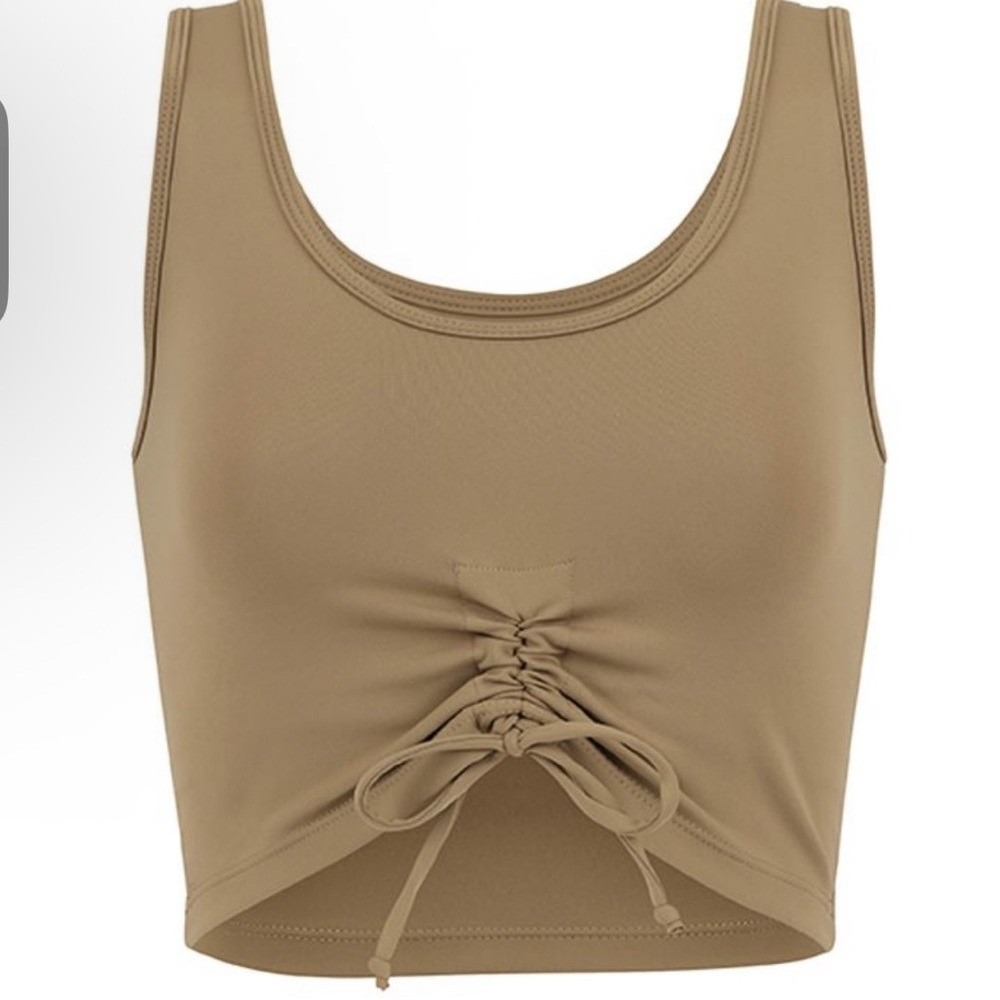 Strut This Avalon Bra Women Small Tobacco Brown Cinch Tie Front Sports Crop Top